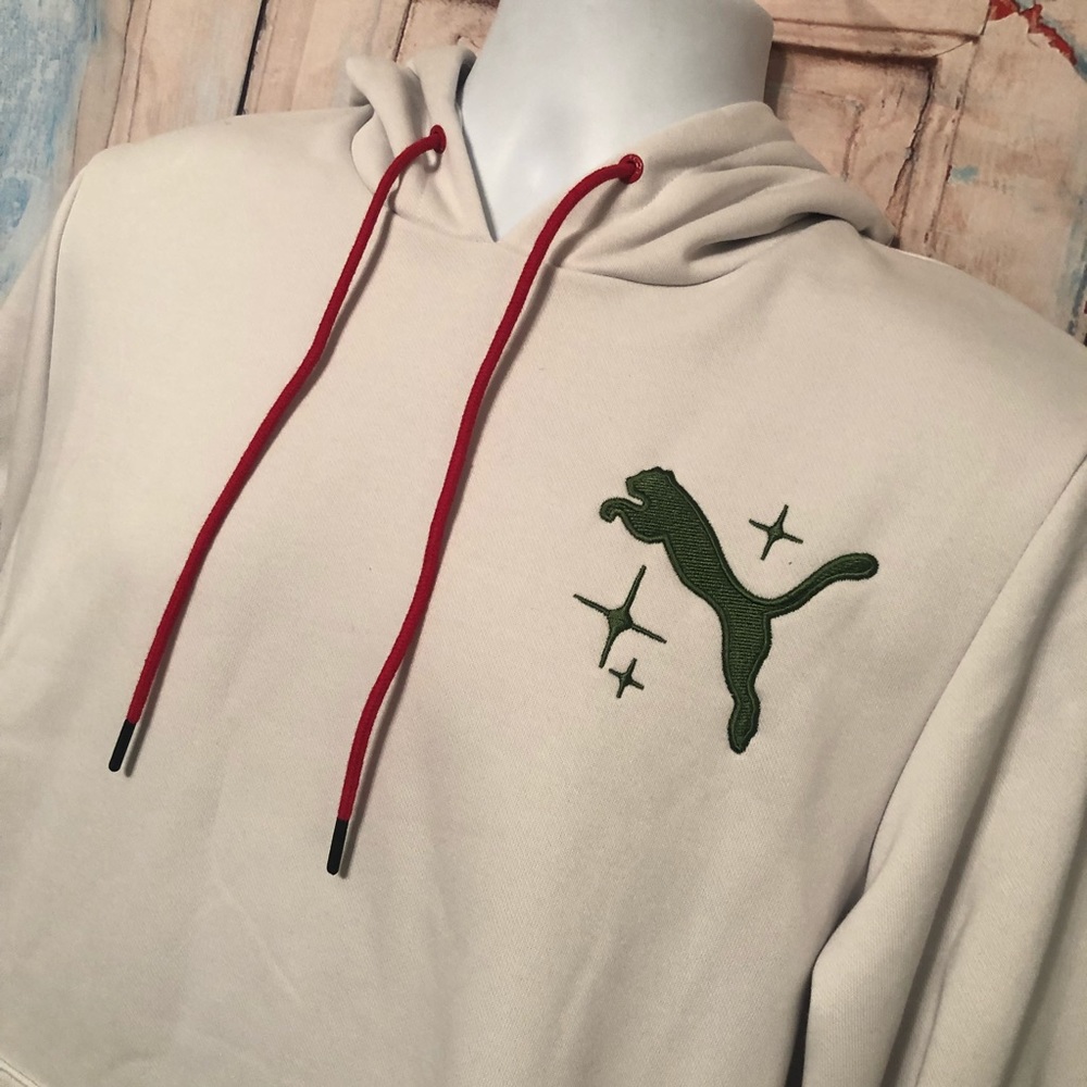 Puma Mens White Gray Nimbus Cloud Cash Only Hoodie Sweatshirt Sz Large - Picture 6 of 7